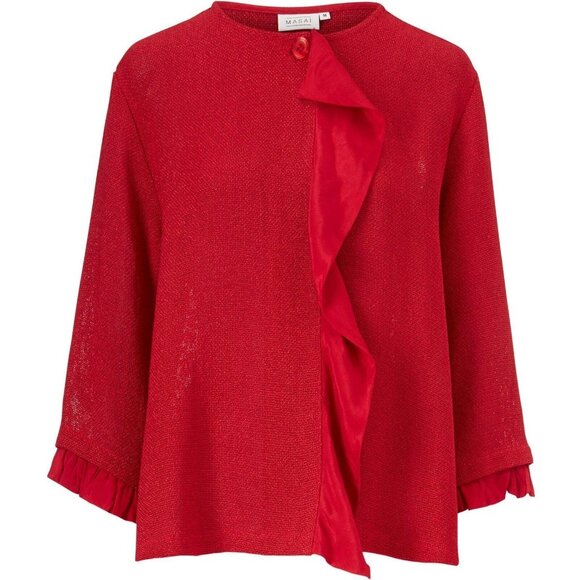 MASAI Cardigan Jacket Red Juna A Shape Satin Ruffle Detail XL NWT - Picture 2 of 13